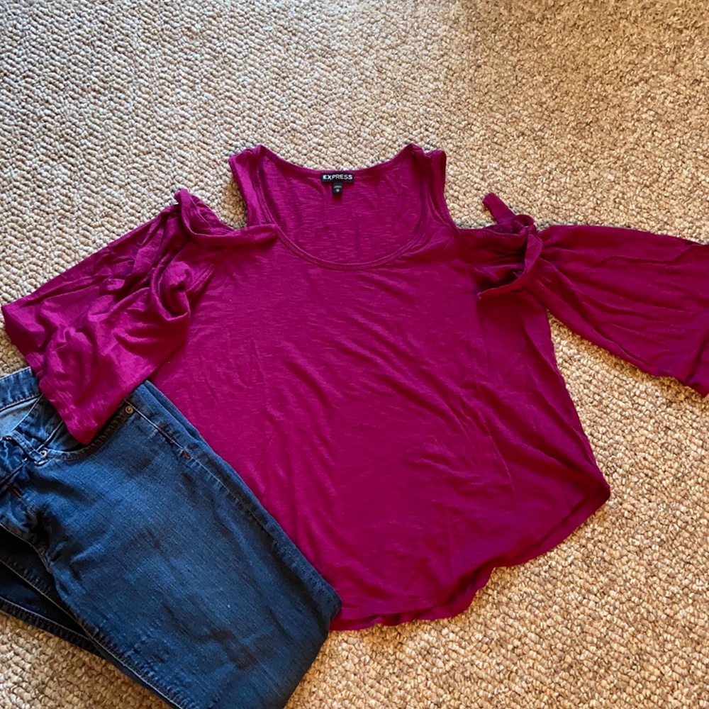 Express Purple Cold Shoulder Tee